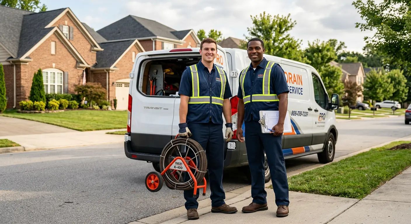 Sewer and drain service team with equipment ready for work in Champaign